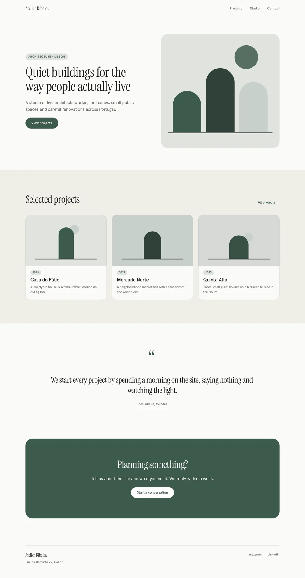 Creative studio landing page produced by the Craft design compiler